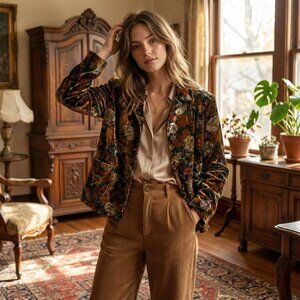 Vintage Y2K Elliott Lauren Velvet Floral Jacket Women’s– 90s 2000s Blazer Boho